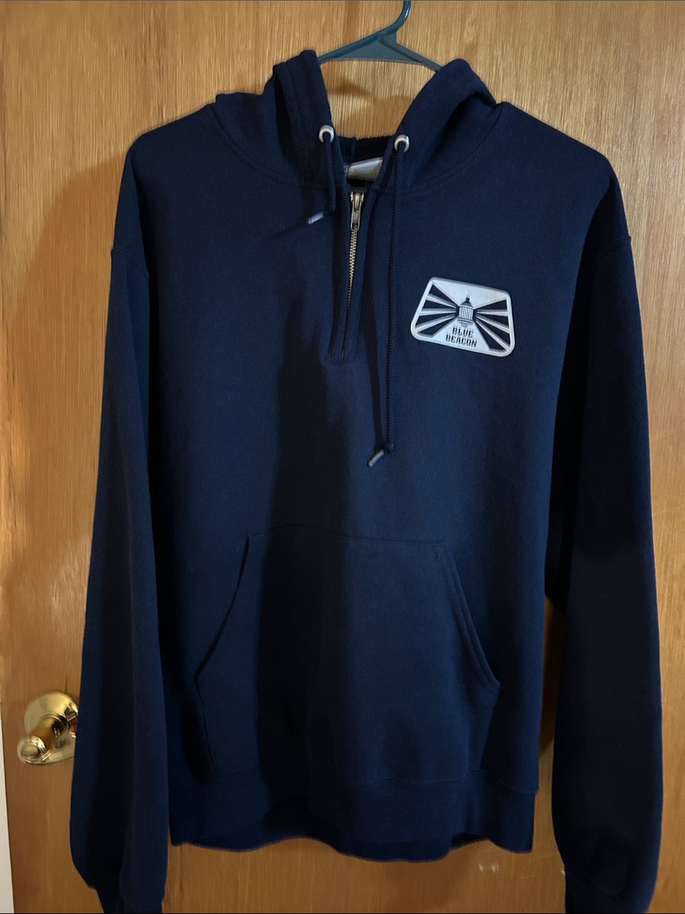 Jerzees Navy Half-Zip Hoodie with Chest Patch